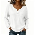 thumbnail image 4 of Fmbrln Womens V Neck Button Shirts Summer Fall Long Sleeve Solid Color T Shirts Loose Soft Pullover Tops with Pocket White XL, 4 of 5