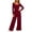 Wine, variant on Bloomae Long Sleeve Jumpsuit for Women Trendy Fall Outfits Loose Fit Casual Ruched Elastic High Waist One Piece Square Neck Wide Leg Pants Romper With Pockets