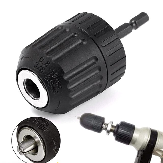 Keyless Drill Bit Chuck Adapter 1/4\" Hex Shank for Impact Driver 0.8