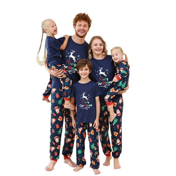 Felirenzacia Family Christmas Pajamas Matching Sets Xmas PJs Print Top and Plaid Bottom Sleepwear Jammies with Pockets