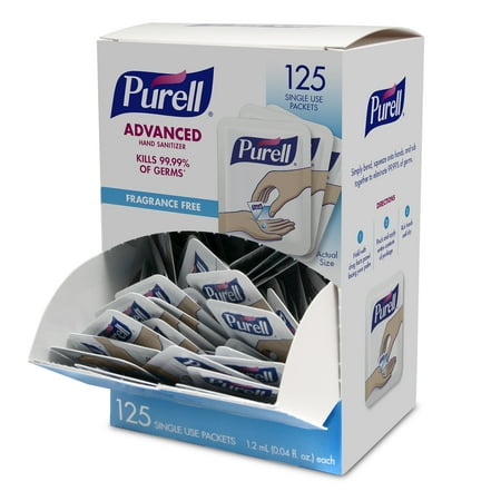 PURELL SINGLES Advanced Hand Sanitizer Gel, Fragrance Free, 125 Count Single-Use Packets - 9630-12-125CTNS