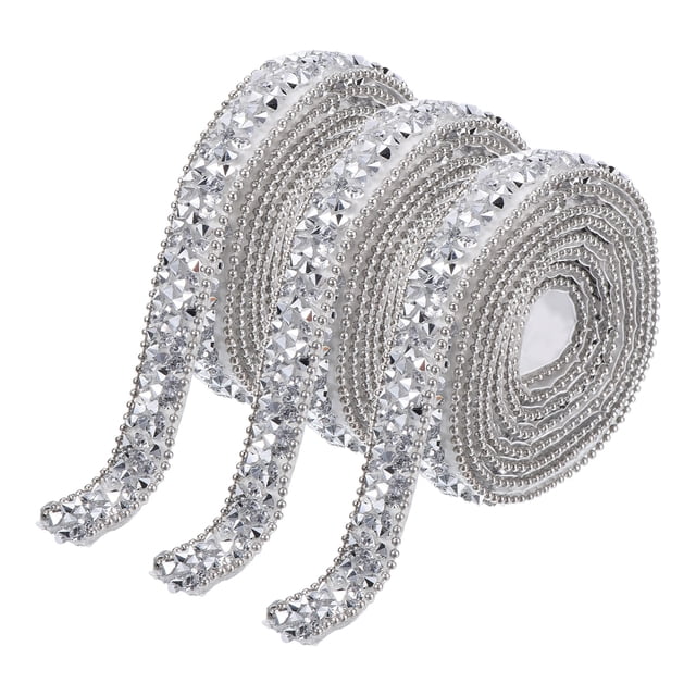 Unique Bargains 3 Pcs Rubans en Résine avec Strass 3 Yards Autocollants Argent Diamant Bandes de Strass