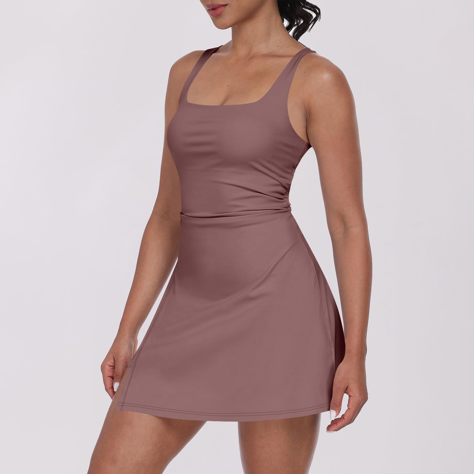 lcziwo Lightning Prime Sales, Womens Tennis Dress Built in Shorts Solid Casual Square Neck Sleeveless Workout Athletic Mini Skort Dress 2025 Summer Golf Dress Vacation Outfits Hot Pink XL