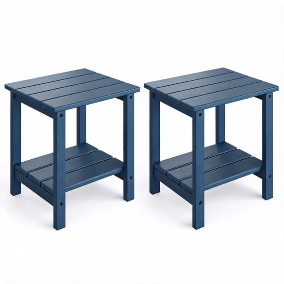 Adirondack Outdoor Side Table 45x38cm HDPE Double-Layer for Patio Pool Deck, Navy Blue Set of 2