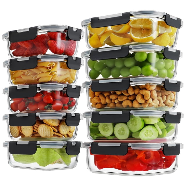 Recipientes de vidrio para preparación de comidas HOMBERKING, 20 piezas, 36 oz y 14 oz