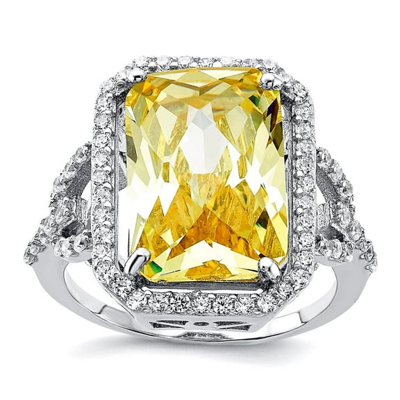 18.75mm 925 Sterling Silver Rhodium Plated Fancy Yellow and White Cubic Zirconia Ring Size 6 Ring for Women