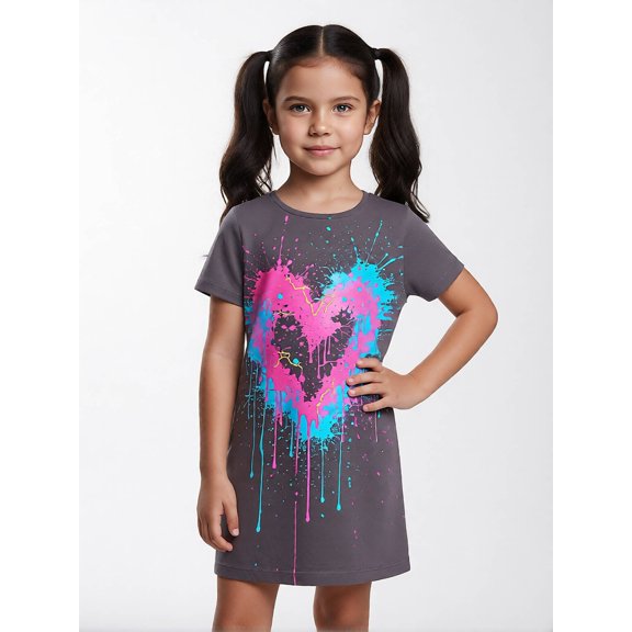 Trendy Cool Girls Short Sleeve Dress Casual Dress Regular-Fit Pockets for Young Girls Age 5-13