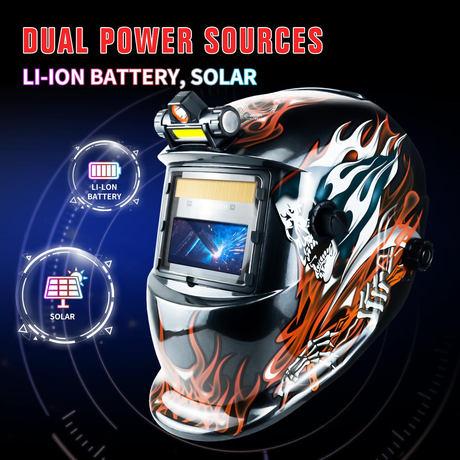 TRQWH Welding Helmet with Light True Color Auto Darkening Welding Helmets for Men Solar Powered Welding Hood with 2 Arc Sensor Wide Shade 4/9-13 for TIG MIG ARC Cool Welder Mask