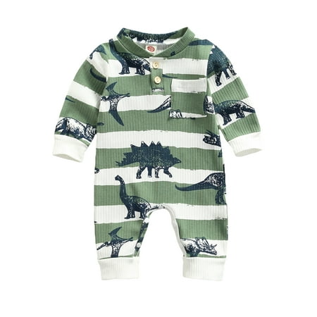 

Canrulo Newborn Baby Boys Girls Romper Cartoon Dinosaur Printed Long Sleeve Pocket Jumpsuit Clothes Dark green 0-3 Months