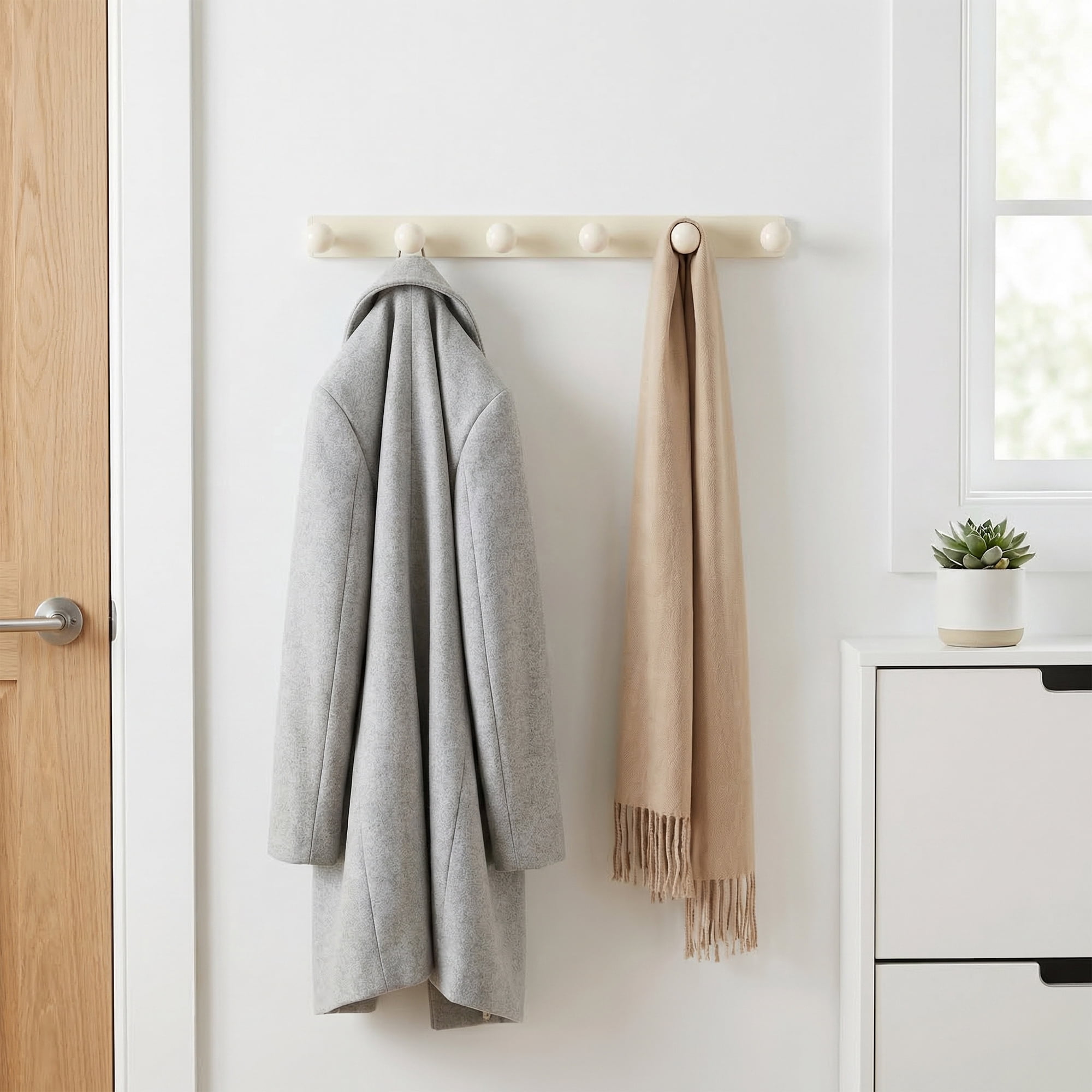 Unique Bargains Coat Rack Wall Mount Aluminum Wood Hook for Entryway White 18.9"x1.6"