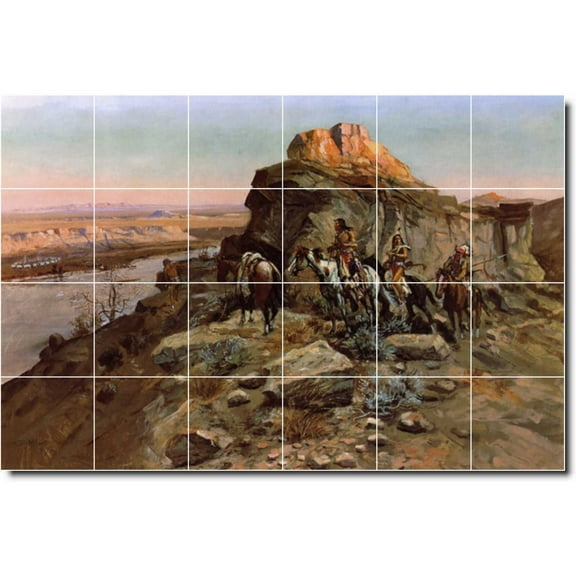 Ceramic Tile Mural-Charles Russell Western Kitchen Tile Mural 16. 36" w x 24" h using (24) 6 x 6 ceramic tiles