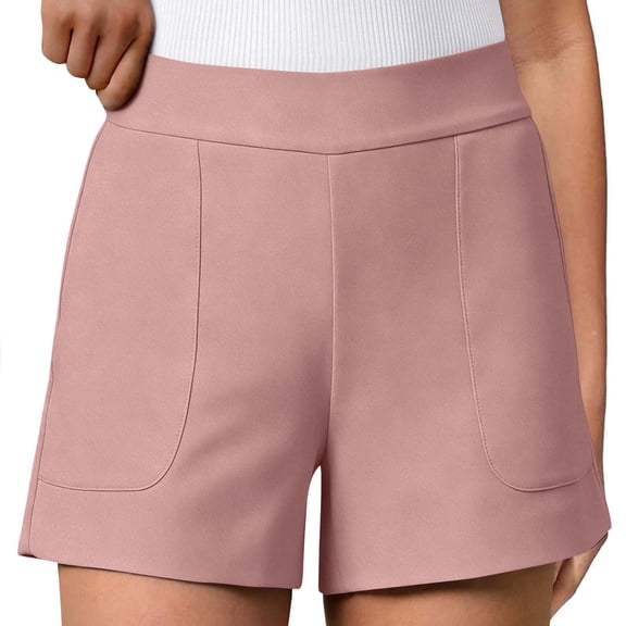 Oiangi Dress Shorts for Women High Waist Solid Color Shorts Casual Business Flat Front Shorts with Pockets Pink S