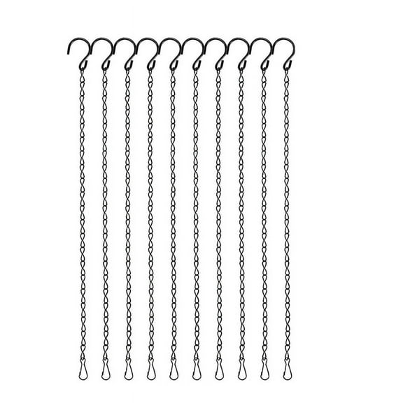 10PCS 19.7 Inch Plant Hooks for Hanging Baskets,Black Hanging Chains with S Hook and Clip for Planter, Bird Feeders