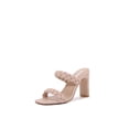 thumbnail image 3 of Women Double Strap High Chunky Heeled Slip On Slide Sandals (Double Braided Beige, 9), 3 of 4