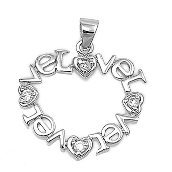 Promise Love Letter Heart Pendant Clear Cubic Zirconia .925 Sterling Silver Charm Jewelry Female