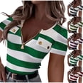 thumbnail image 5 of AherBiu Women Ribbed Blouse Striped Quarter Zipper Crewneck Stretch Slim Fitted Short Sleeve Summer Tops for Women, 5 of 6
