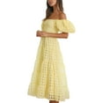 thumbnail image 4 of ZAXARRA Femmes Été Décontracté une Ligne Robe Courte Puff Manches sur Épaule Midi Plaid Robe, 4 of 6