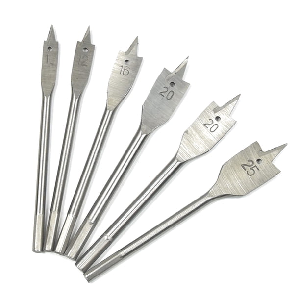 Juegos de taladro plano 6Pcs Conjuntos de taladro planos de madera 10mm-25mm Acero para trabajar la madera Brocas de pala Espiga Hexagonal Conector de taladro plano Juegos de herramientas para trabaj Irfora Juegos de taladro plano
