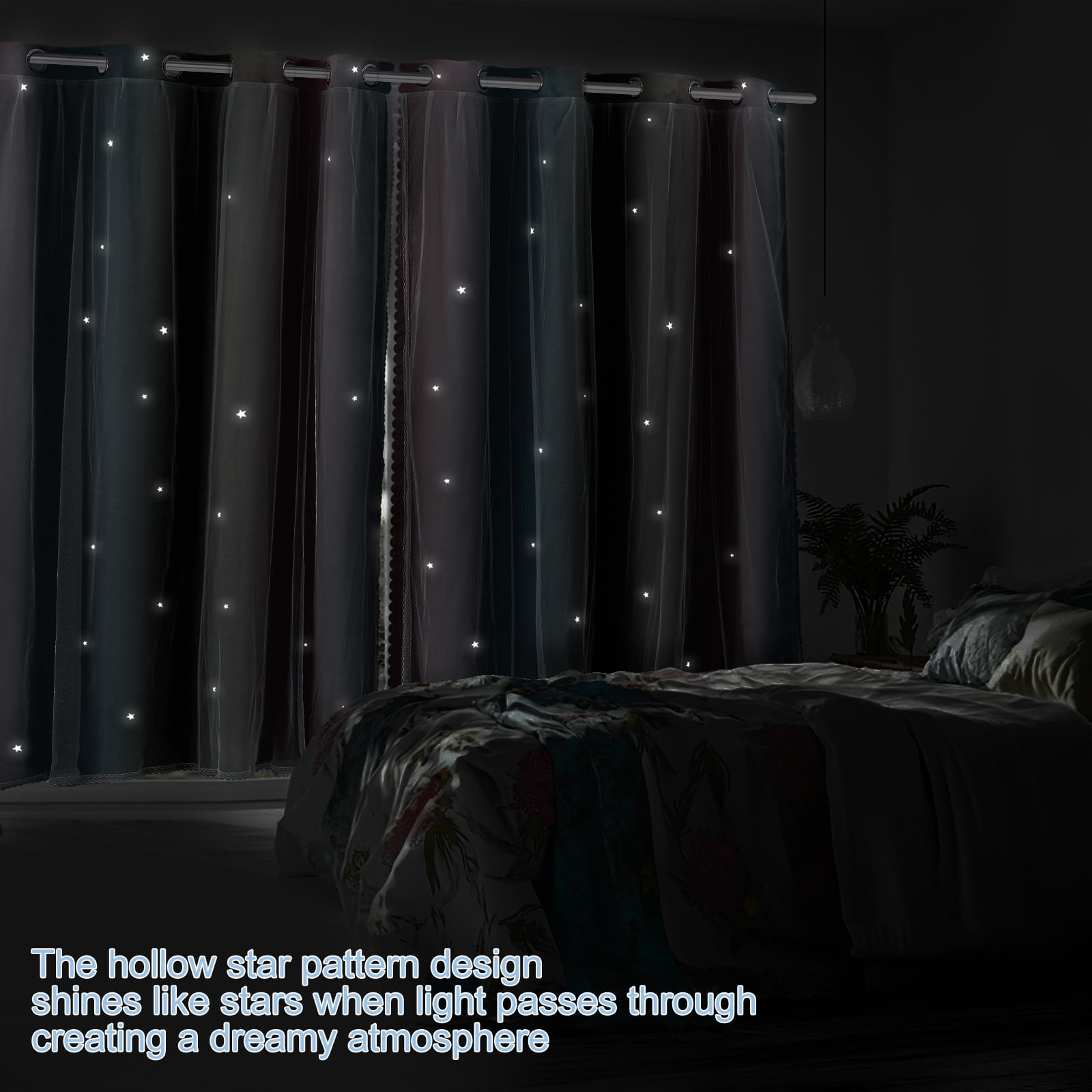 Dznils Star Ombre Printed Grommet Sheer Blackout Curtain Panel Set, 4 Piece, Pink, 52" W x 63" L