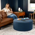 thumbnail image 3 of Jaxx Candler Round Coffee Table Ottoman, Large, 36-Inch, Boucle Navy, 3 of 7