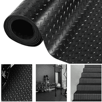 Qunbio Garage Floor Mat, 16.4 x 3.3 Ft Rubber Flooring Rolls with Diamond-Plate Design, Anti-Slip Garage Mats for Gym Warehouse Basement Trunk
