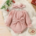 thumbnail image 2 of Otqutp Birthday Romper for Toddler Baby Girls Romper Long Sleeved Bow Solid Color Harness Outside Bodysuit Romper Jumpsuit, 2 of 7