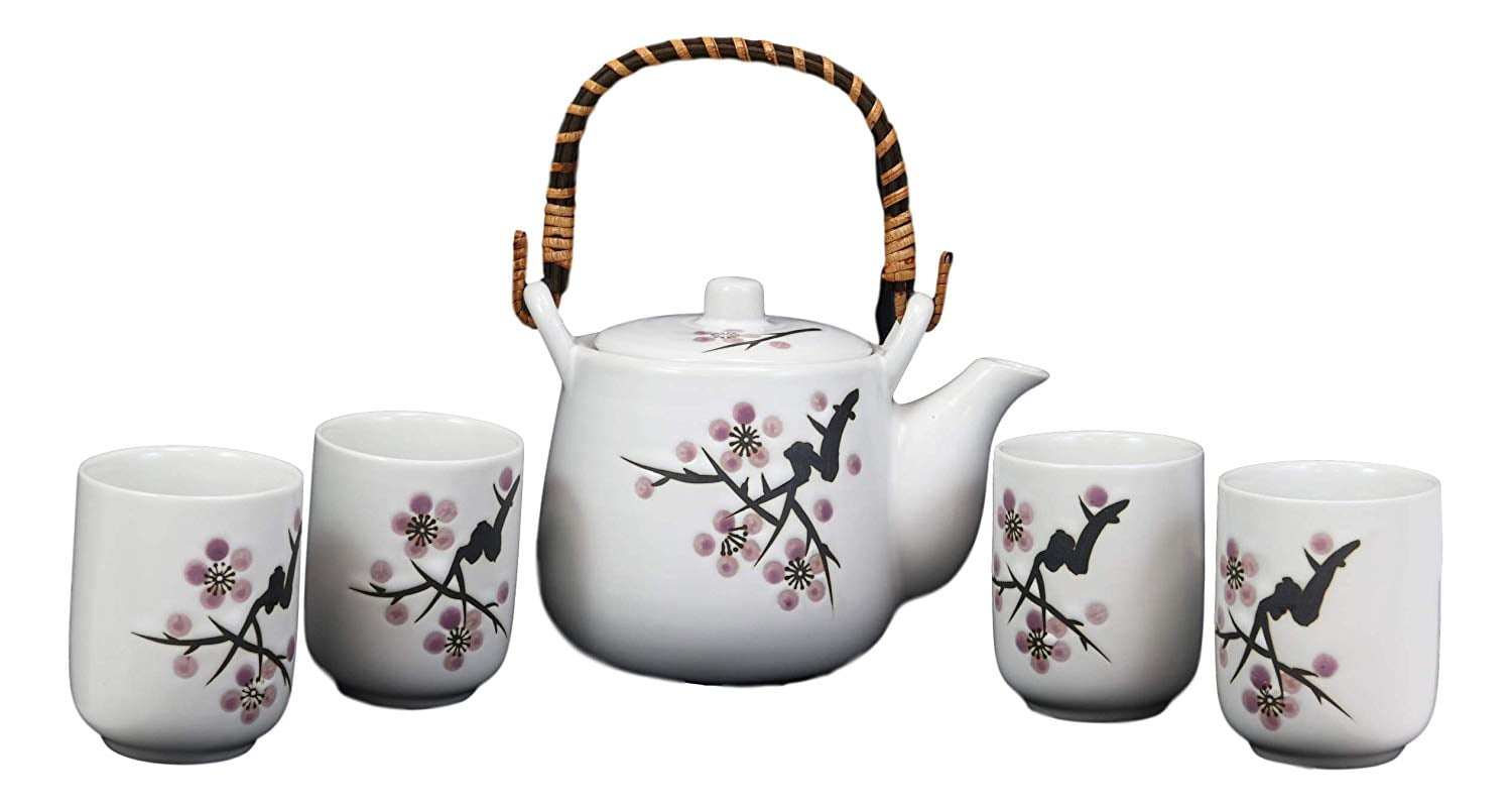 Japanese Design White Bamboo Black Tea Pot and Cups Set Japan Home Decor 