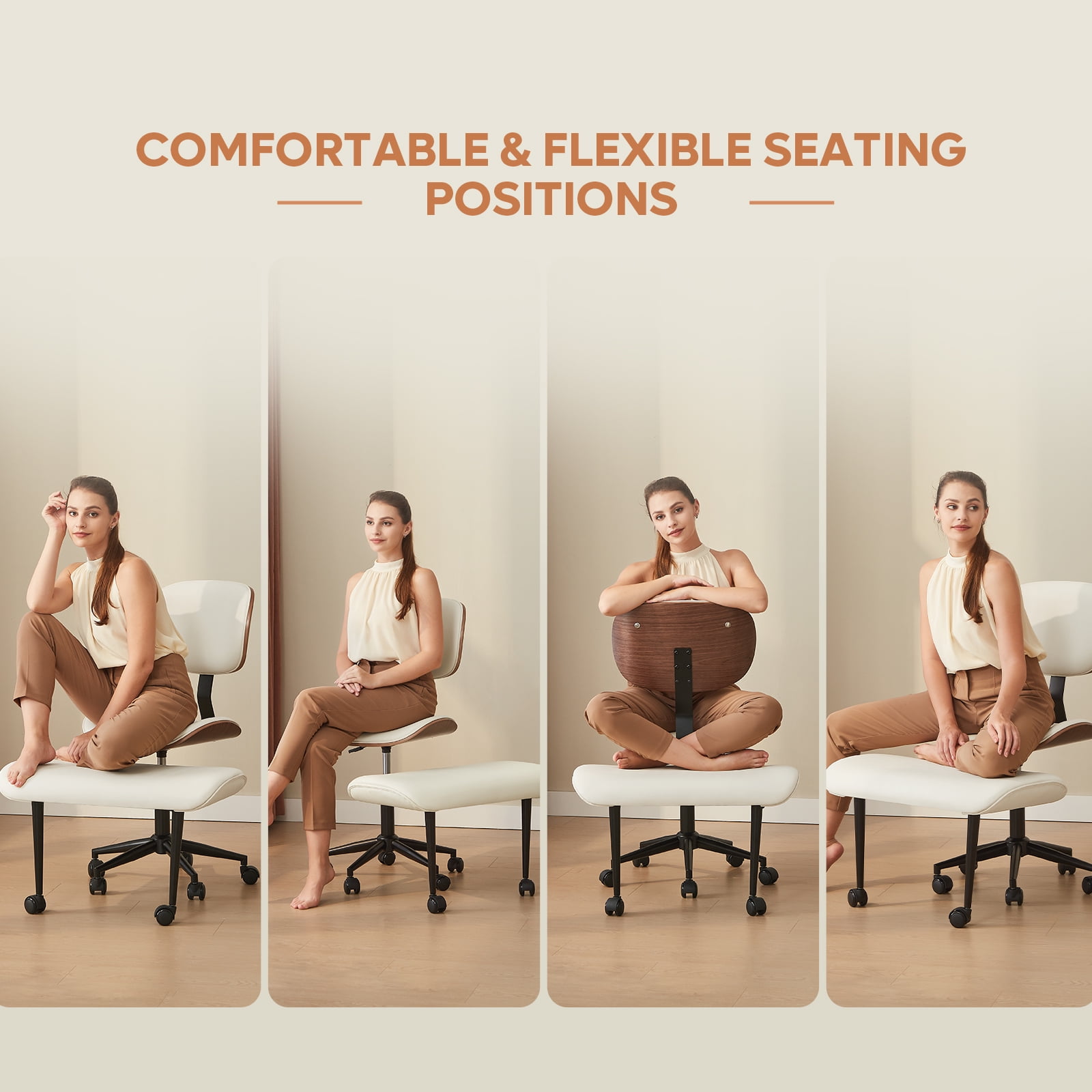 Bestier Cross Legged Office Chair, Adjustable Height Ergonomic ADHD Chair, Swivel Seat for Yoga Meditation home office, PU Leather, White​