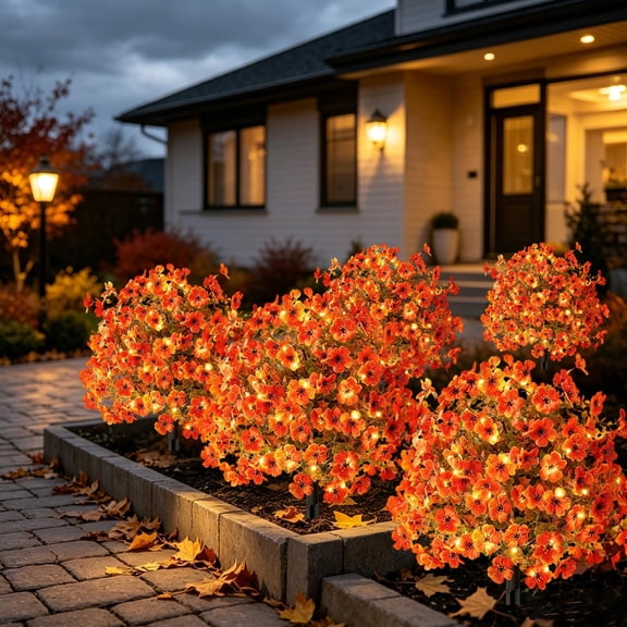 Artificial Ground Flower Arrangement, LED Lighted Garden Plant, Outdoor Courtyard Decor, Illuminates with Warm LED Beads and Inserts Firmly for Garden, Walkway, and Patio Display.