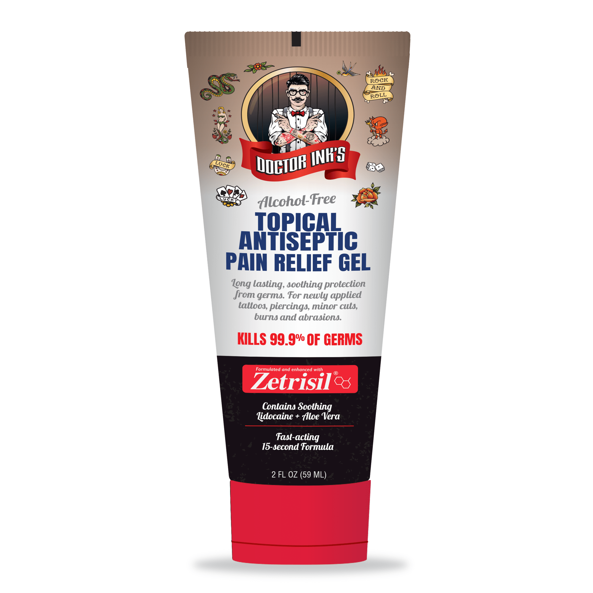 Doctor Inks® Topical Antiseptic with Pain Relief for the treatment of new tattoos and Piercings Gel, 2 FL OZ