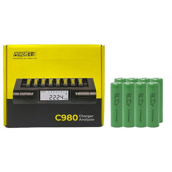 Powerex C980 Smart Charger & 8 AA NiMH Rechargeable Batteries (2700 mAh)