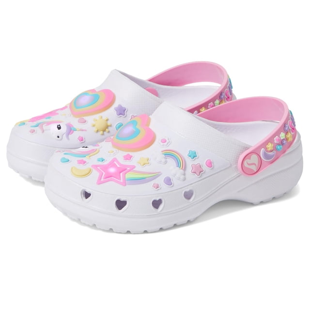 Zuecos Skechers Kids Heart Charmer Unicornio Luminoso para Niñas, Blanco Talla 5