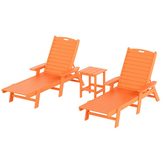 Bayport Outdoor 3PC HDPE Plastic Reclining Chaise Lounge/Table Set Orange