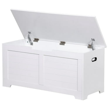 40 Inch Large Storage Chest, Wooden Storage Trunk w/2 Safety Hinges, Storage Ottoman, Shoe Bench,Modern Lift Top Chest Box Organizer w/Handles for Entryway,Living Room, Bedroom, White
