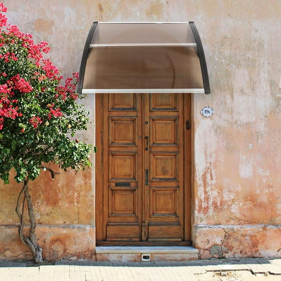 Zimtown 39"x 35.4" Window Awning Patio UV Door Patio Brown & Black Bracket