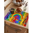 thumbnail image 3 of Rainbow Placemats Set of 6, Washable Woven Burlap Cloth Fabric Placemat for Square/Rectangle/Round/Oval Dining Table, Easy Clean Place Mats for Toddlers, Kids Modern Geometric Ombre Stripes Aesthetics, 3 of 6