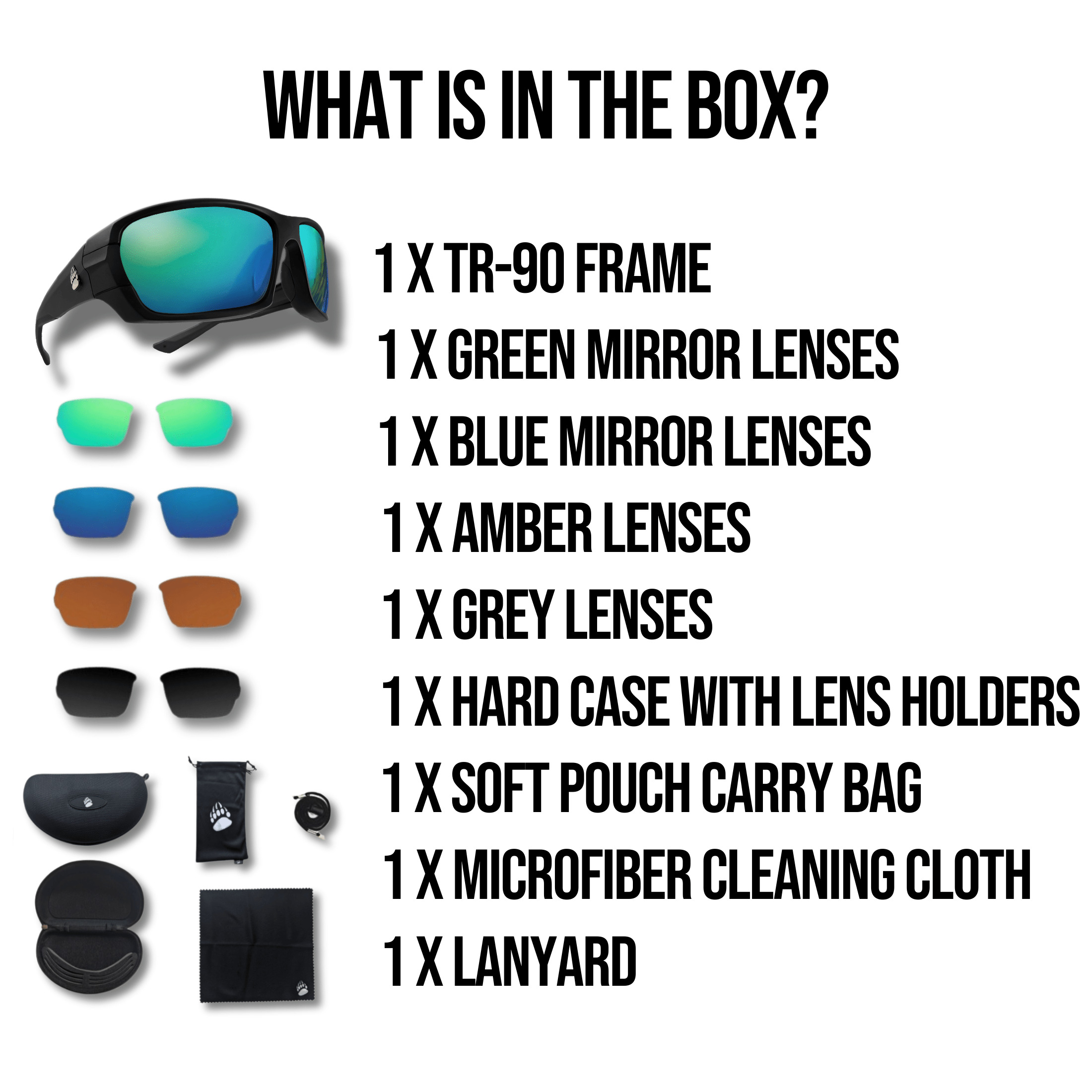 Grizzly Fishing Pro Sunglasses Kit – 4 Sets of Polarized Lenses Included
