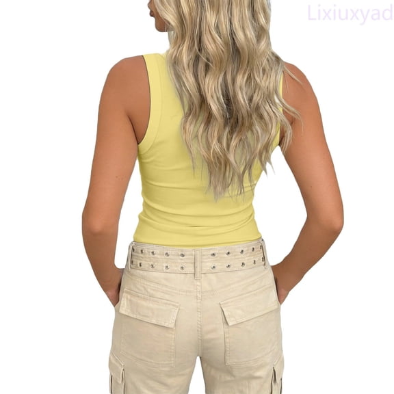 Lixiuxyad Camisole Casual Tanks Ribbed Crop Tank Top – Solid Color Sleeveless T Shirt Slim Fit High Stretch Club Streetwear,Yellow
