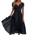 thumbnail image 2 of EliteGoogv Womens Swing Dresses Square Neck Short Sleeve A Line Dresses For Women Relaxed Loose Fit Summer Dresses Beach Vacation Wedding Guest Dresses Black, 2 of 6