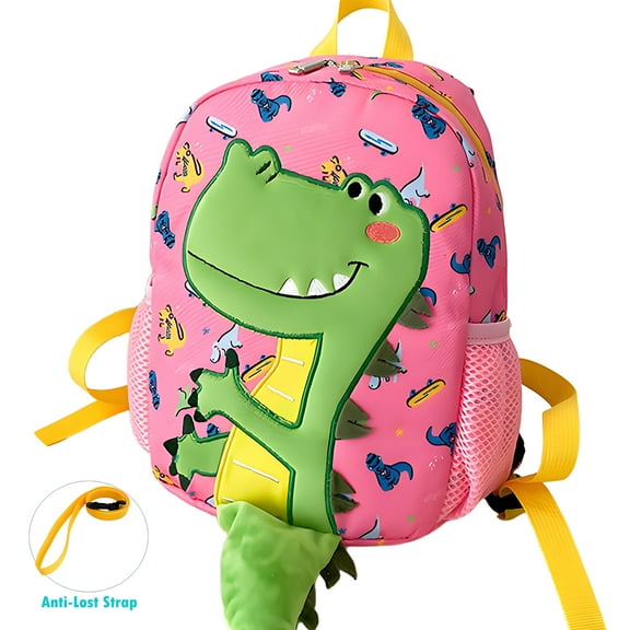 AlmosTen Toddler Backpacks for Girls 2-4,Backpack for School Cute Kids Teens Bookbag for Kindergarten Elementary Preschool Dinosaur Backpacks for Toddler Girls(Pink)
