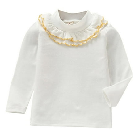 

Gyratedream Baby Girls Toddler Kids Long Sleeve Ruffle Turtleneck T-shirt Knited Pullover Tops White