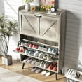 thumbnail image 3 of Shoe Storage Cabinet for Entryway, Shoe Cabinet with 2 Flip Drawers, Narrow Shoe Cabinet, Hidden Shoe Rack Cabinet, Free Standing Wooden Shoe Organizer, Grey, 3 of 16