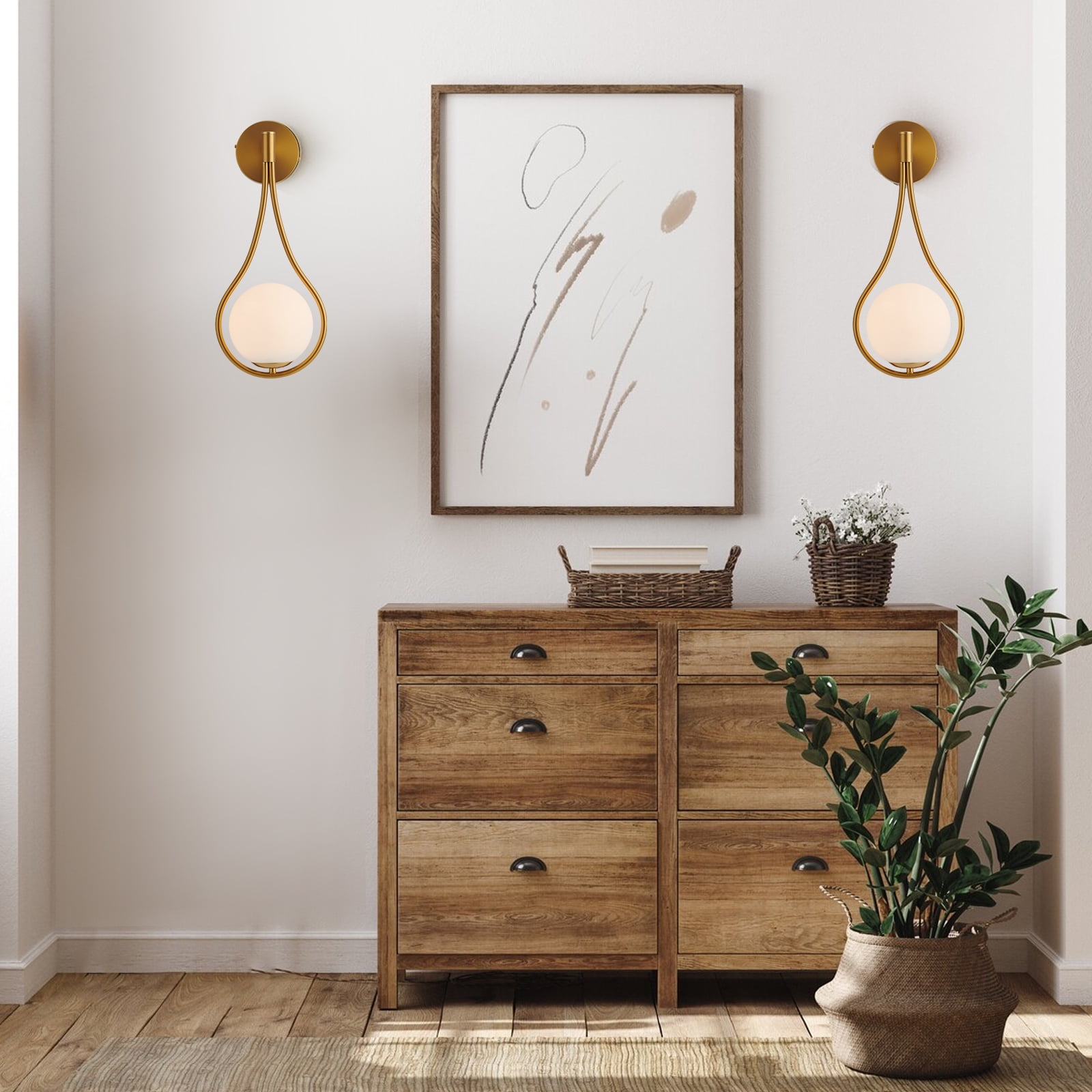 ECD Lighting Luxury Gold Vanity Lights Modern Wall Sconce Light Fixture - White Glass Shade Wall Lamp for Home Decor, Room Decor, Hallway, Bathroom