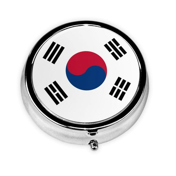 Round Pill Box 3 Compartment Medicine Pill Case South Korean Flag Portable Pill Box For Pocket Purse Pill Box