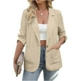 thumbnail image 2 of Rohuuque Women's Fall Business Casual Blazers Solid Color Long Sleeve Open Front Suit Jacket Notched Lapel Work Blazer with Pockets Khaki, 2 of 9
