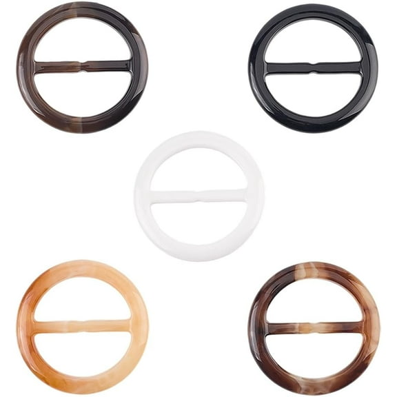 20Pcs 5 Colors Resin Silk Scarf Ring Round Belt Buckle 1.95" T Shirt Ties Clip Clasps Adjuster Corner Knotted Waist Wrap Fasten Holder Button for Clothing Women Decoration Accessories