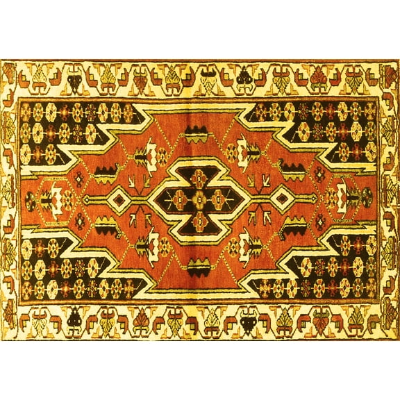Ahgly Company Machine Washable Indoor Rectangle Persian Yellow Traditional Area Rugs, 5' x 7'