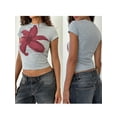 thumbnail image 2 of Raccmtaty Women T-shirt, Crew Neck Short Sleeve Flower Print Slim Fit Summer Tops for Casual Daily, 2 of 8