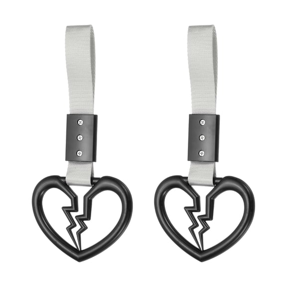Uxcell 2Pcs Broken Heart Shaped Car Handle Straps, Car Hanging Accessories Bumper Warning Ring Drift Charm for Auto Bus Decor Interior Exterior Decoration, Black