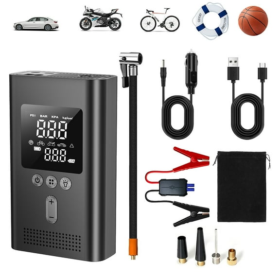 Portable Car Jump Starter with Air Compressor, 150PSI Digital Tire Inflator 9.0 Gas/6.5L Diesel with Safe Clamps